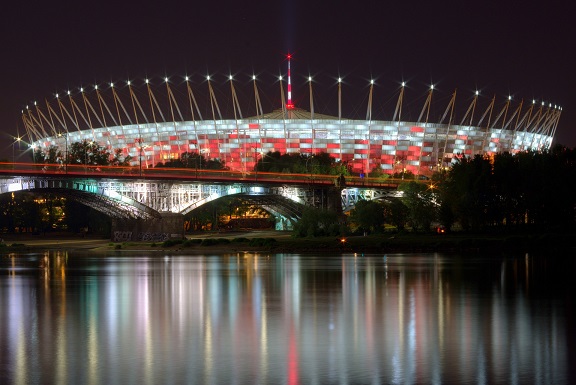 National stadion of Poland in Warsaw by night